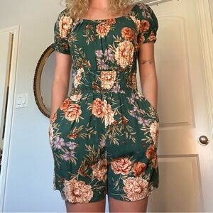 Women’s Floral Green Convertible Sleeve Jumpsuit By American Eagle Sz Small